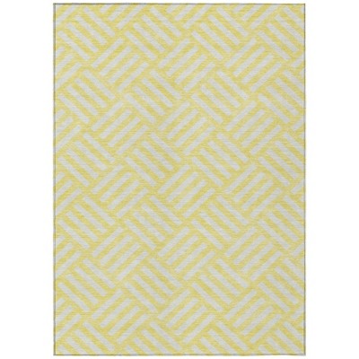 Yellow And Ivory Geometric Washable Indoor Outdoor Area Rug