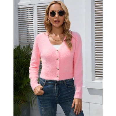 WhizMax Women's Cropped Cardigan V Neck Long Sleeve Soft Knit Rib Bolero Shrugs Sweater