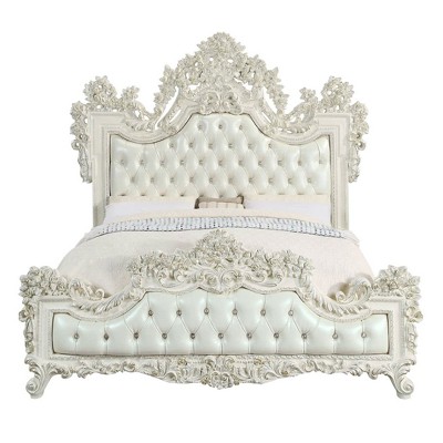 Adara King White Faux Leather Upholstered Bed with Tufted Headboard