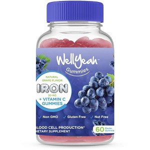 WellYeah Iron Gummies With Vitamin C - Natural Grape Flavor - 60 Count - 1 of 2
