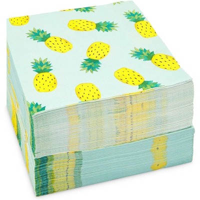 Yellow Pineapple Print 3-Ply Cocktail Napkins, 5 Inch, 100 Pack