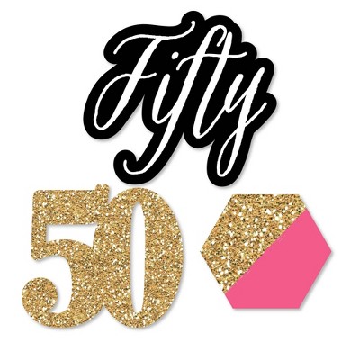 Big Dot of Happiness Chic 50th Birthday - Pink, Black and Gold - DIY Shaped Party Cut-Outs - 24 Count