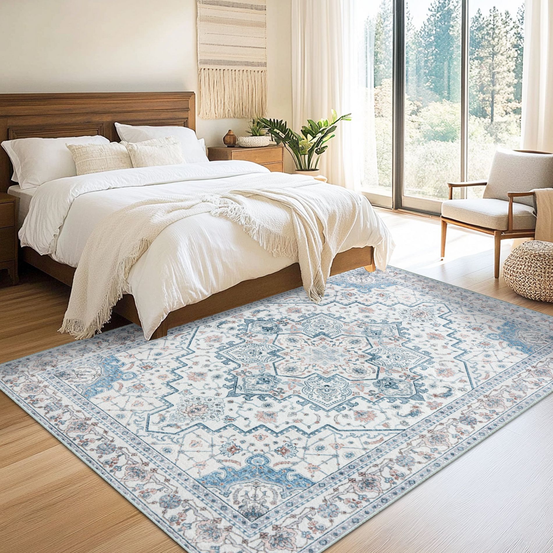 LOVEVOOK Vintage Floral Area Rugs for Living Room Bedroom, Soft Washable Boho Printed Rug for Indoor Non Slip Carpet for Dining Room Home Decor