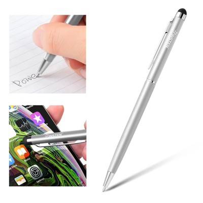 Insten 2-in-1 Universal Touchscreen Stylus & Ball Point Pen Compatible with iPad, iPhone, Chromebook, Tablet, Samsung, Touch Screens, Silver
