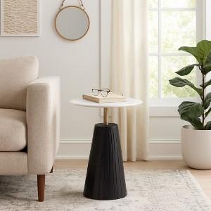 Timeless Marble Top End Table with Sleek Fluted Base Accent - Compact Small Side Table for Home, Covered Patio, or Living Room End Tables - 1 of 4