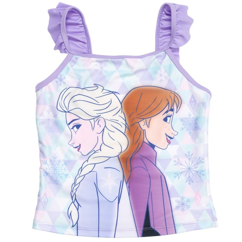 Disney Frozen Elsa Princess Anna Girls Tankini Top Bikini Bottom and Scrunchie 3 Piece Swimsuit Set Little Kid to Big Kid, 5 of 9