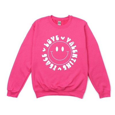 Simply Sage Market Women's Graphic Sweatshirt Peace Love Valentine Smiley