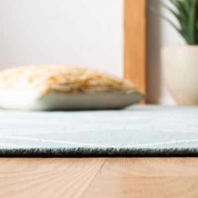Light Blue and Ivory Geometric Wool Flat Weave Rug, 3' x 5'