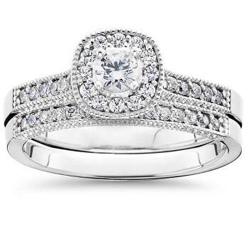 Pompeii3 5/8Ct Diamond Bridal Vintage Engagement Ring Set 10K White Gold