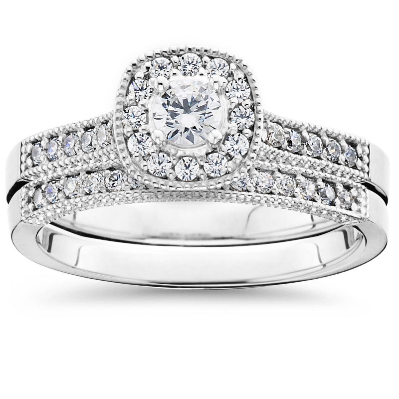 Pompeii3 5/8Ct Diamond Bridal Vintage Engagement Ring Set 10K White Gold, 1 of 6