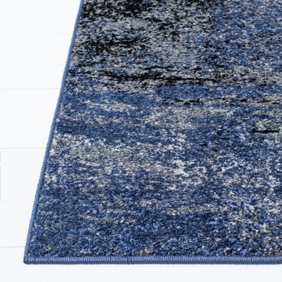 Grey and Blue Abstract Runner Rug with Synthetic Fibers