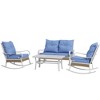 Outsunny 4 Piece Patio Furniture Set with Loveseat Sofa, Rocking Chairs, Coffee Table, Outdoor Conversation Set, Light Blue - 4 of 4