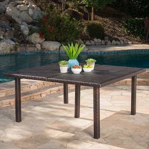 Square Outdoor Patio Table, Weather-Resistant Rattan And Iron Frame, Rattan-Look Design, Campsite Dining Table,square,Brown,64" - 1 of 4