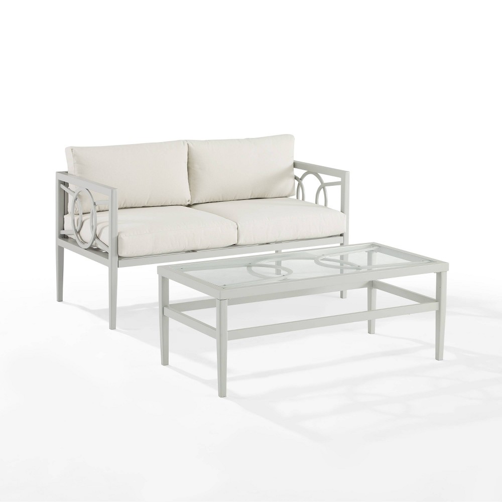 Photos - Garden Furniture Crosley Ashford 2pc Outdoor Metal Conversation Set - Cream  