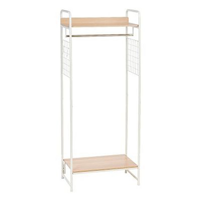 IRIS Metal Wardrobe Clothes Garment Organizer Rack w/ 2 Wood Shelves, White