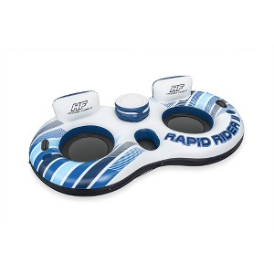 Bestway Hydro-Force Rapid Rider Inflatable Double Water River Tube Float for 2 People with Built-In Backrest, Handles, and Cupholders, Blue - 1 of 4