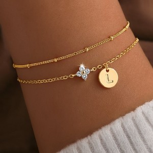 Turandoss 18K Gold Initial Bracelets for Women Girls - Dainty Layered Letter Charm Bracelet, Zircon Link Bracelet, Christmas Gifts for Women Girls - 1 of 4