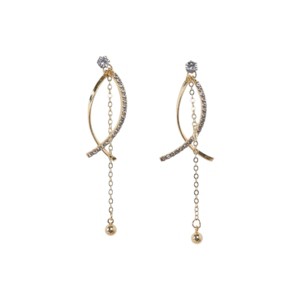 Slickblue Women's Jewelry, Gold & Rhinestone Spiral Drop Earrings, Faux Diamond Dangle Design, 3", Alloy - 1 of 2
