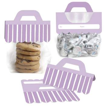Big Dot of Happiness Purple Stripes - DIY Simple Party Clear Goodie Favor Bag Labels - Candy Bags with Toppers - Set of 24