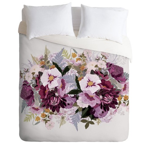 purple and white floral bedding