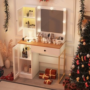 GustoWave Vanity Desk, Makeup Dressing Table with Mirror, Built-in Outlets & USB Ports - 1 of 4