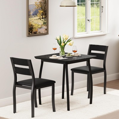 3 Piece Dining Table Set for 2, Small Kitchen Table Set with 2 Upholstered Chairs and Metal Frame & Wood Tabletop, Apartment, Home Kitchen