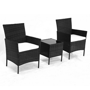 3PCs Wicker Patio Furniture Set with Chairs, Glass Coffee Table & Removable Cushions, Outdoor Rattan Set for Backyard, Porch & Garden - 1 of 1