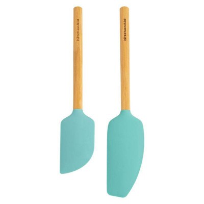 KitchenAid Bamboo Wood Handled Mini Spatula Set with Silicone Head, Set Of  2, Aqua Sky