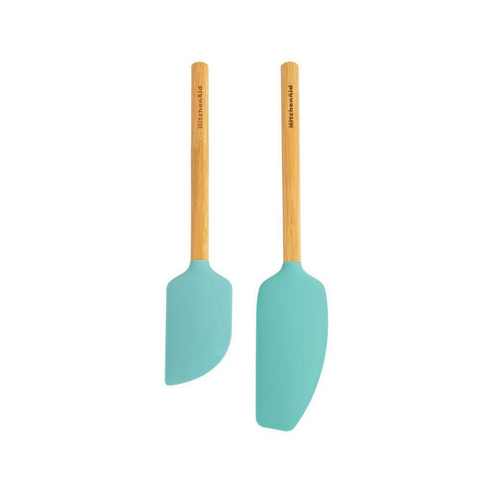 KitchenAid 2pc Bamboo Spatula Set Aqua Blue