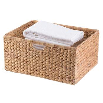 Wickerwise Small Round Natural Woodchip Wooden Decorative Storage Basket  with Handle