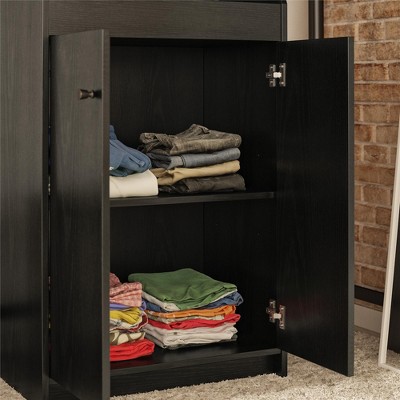 Black Oak 2-Door Vertical Storage Tower with Adjustable Shelves