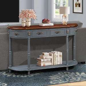 Sapphtopaz Retro Curved Wood Console Table with Roman Legs, 52" Circular Half Moon Entryway Sofa Table with Open Shelf and 2 Drawers - 1 of 4