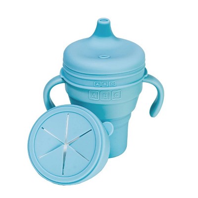 Austin Baby Collection Silicone Collapsible Cup Sippy Snackie Lid Set - Sky Blue - 8oz