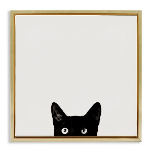 Stupell Industries Black Cat Peeking From Below Floating Frame Canvas Art - 1 of 4