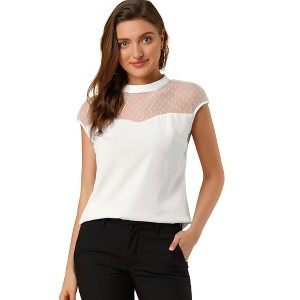 INSPIRE CHIC Women's Mesh Cap Sleeve Keyhole Back Retro Vintage Blouse - 1 of 4