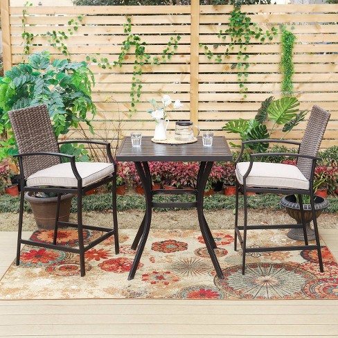 3pc Outdoor Set Metal Table Metal wicker Stools With Cushions