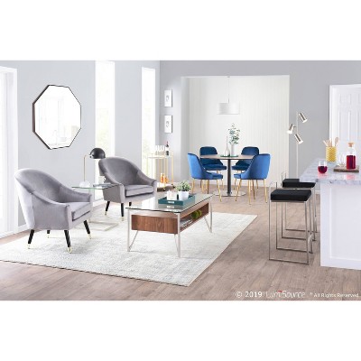 Fuji Brushed Stainless Steel Stackable Counter Stools with Black Velvet Cushion, Set of 2