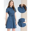 INSPIRE CHIC Women's Point Collar Front Elastic Waist Drawstring Mini Shirt Dress with Pocket - 2 of 4