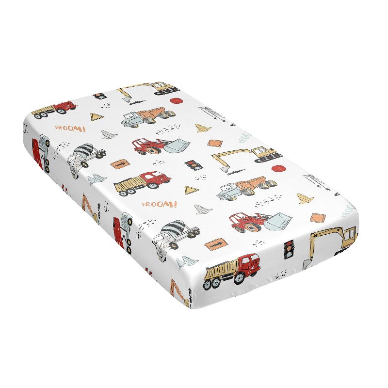 Sweet Jojo Designs Boy Satin Fitted Crib Sheet Construction Truck Red Blue and Grey, 3 of 6