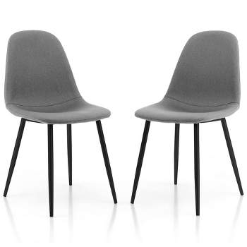 Tangkula Dining Chairs Set of 2 Upholstered Fabric Chairs W/Metal Legs for Living Room