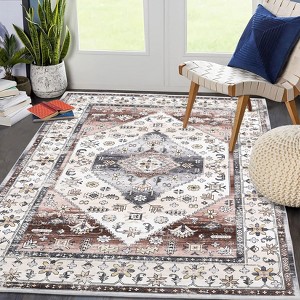 COZONY Vintage Washable Accent Area Rug - Non-Slip Low Pile Oriental Print, Soft Foldable Indoor Carpet for Living Room Dining Room Bedroom Office - 1 of 4