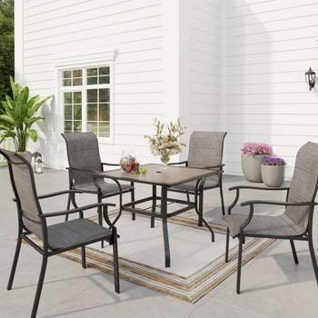 5pc Patio Dining Set with Square Table & Padded Arm Chairs - Captiva Designs: Weather-Resistant, Rust-Proof, Easy Assembly Outdoor Furniture Set