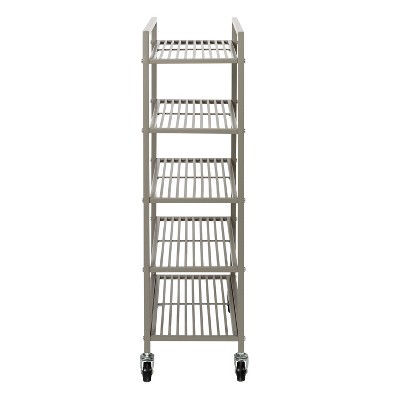 Satin Nickel 5-Tier Steel Rolling Bathroom Storage Cart
