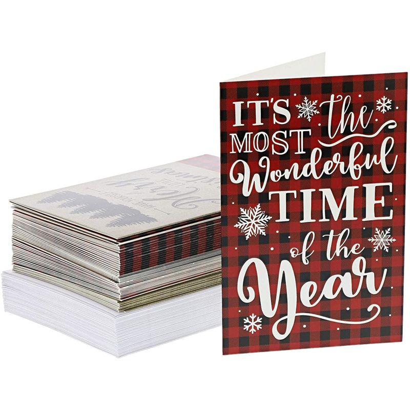 Sustainable Greetings 48-Pack Merry Christmas Greeting Cards with Envelopes, Red Plaid Design (4 x 6 In), 4 of 6