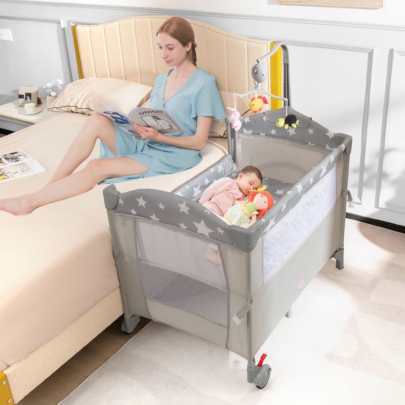 Costway 5-in-1 Baby Beside Sleeper Bassinet Portable Crib Playard w/Diaper Changer, 2 of 11