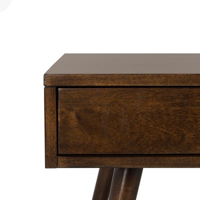 Transitional Mid-Century 48" Brown Wood Coffee Table with Gold Caps