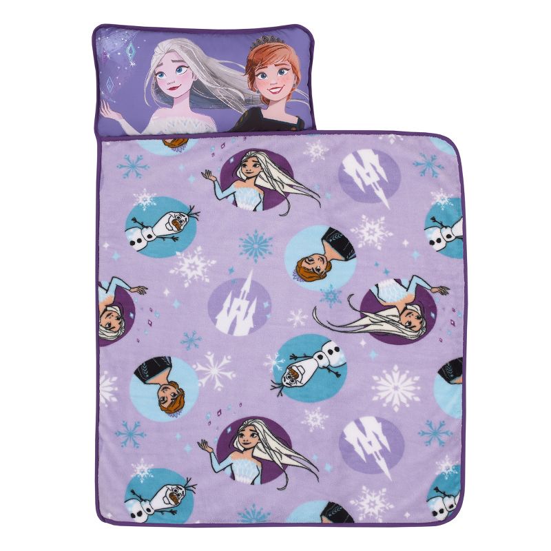 Disney Frozen Winter Cheer Lavender, Aqua, Green and White, Anna, Elsa and Olaf Toddler Nap Mat, 1 of 8