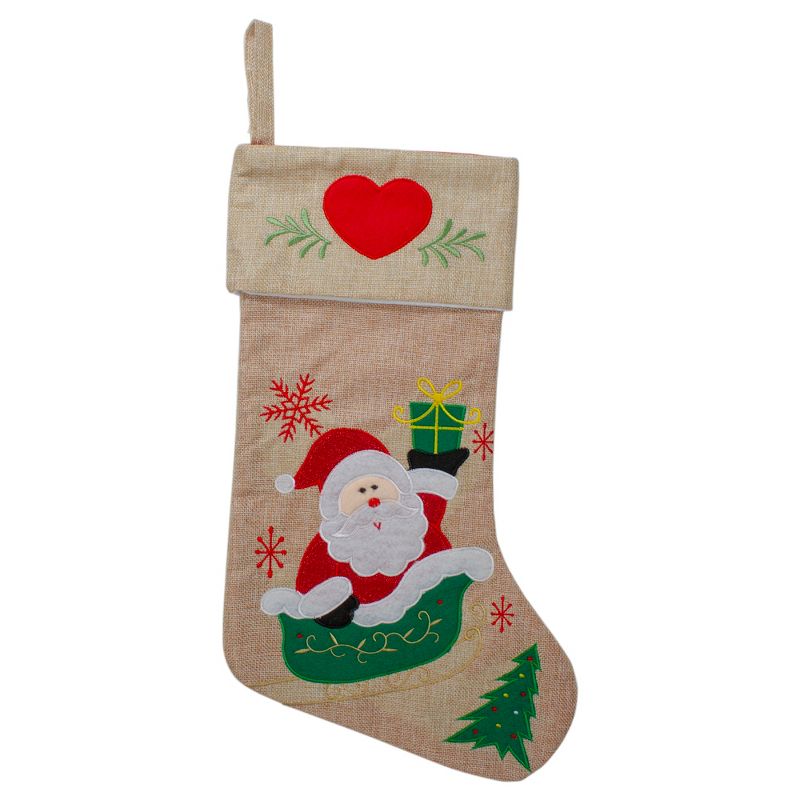 Northlight 19" Red and Green Santa Claus in Sleigh Embroidered Christmas Stocking, 1 of 5