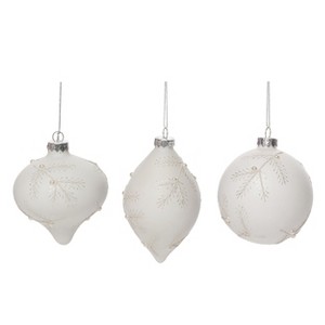 Transpac Glass 4.5 in. White Christmas Pine Needle Ornament Set of 3 - 1 of 3