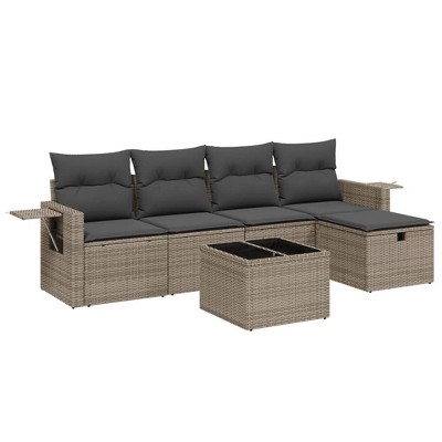 vidaXL Garden Sofa Set Gray Poly Rattan Large Removable Covers